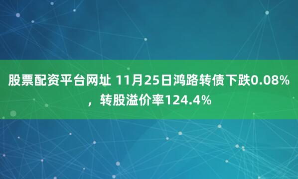 股票配资平台网址 11月25日鸿路转债下跌0.08%，转股溢价率124.4%